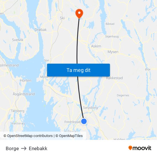 Borge to Enebakk map