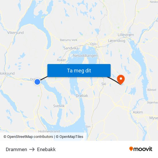 Drammen to Enebakk map