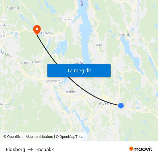 Eidsberg to Enebakk map