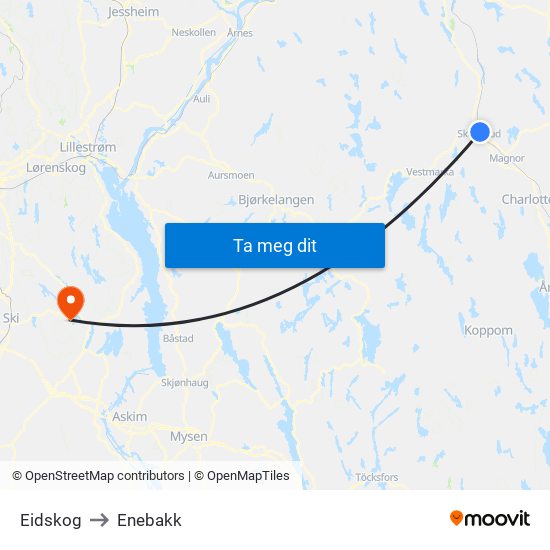 Eidskog to Enebakk map