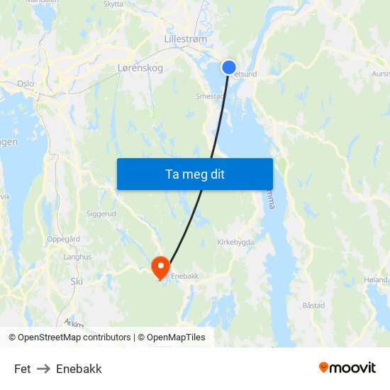 Fet to Enebakk map