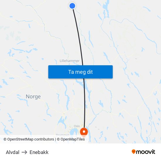 Alvdal to Enebakk map