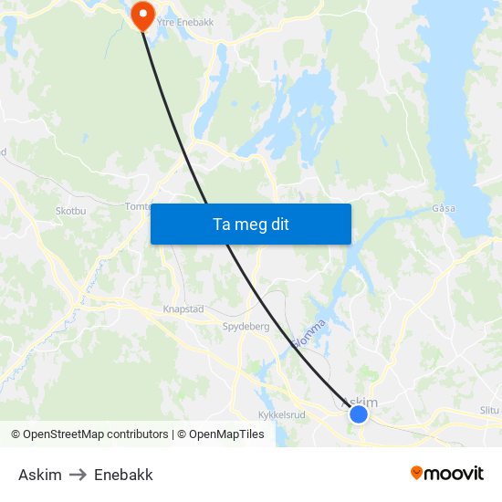 Askim to Enebakk map