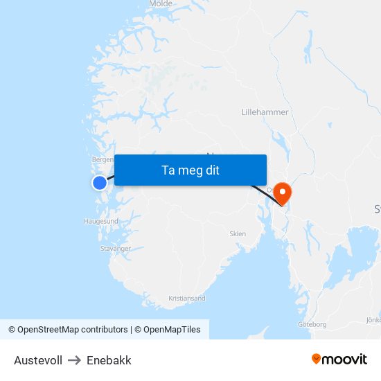 Austevoll to Enebakk map