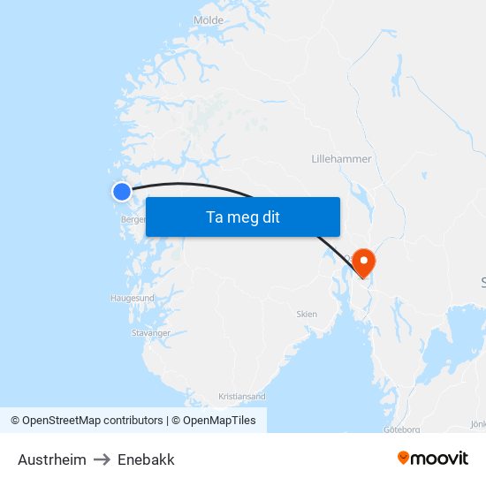 Austrheim to Enebakk map