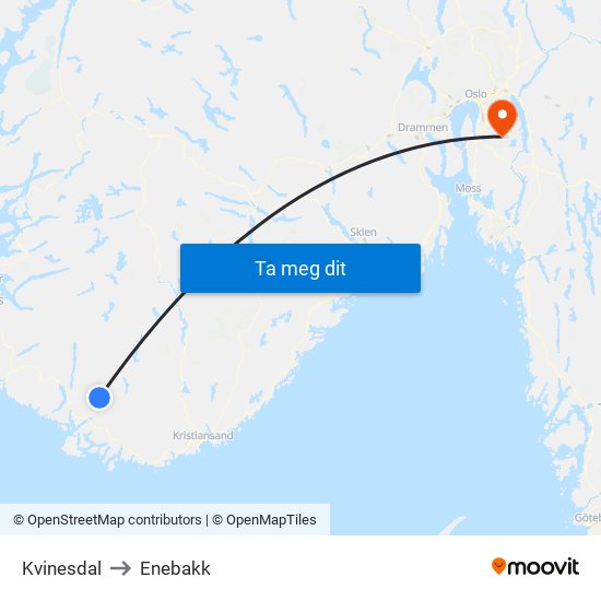 Kvinesdal to Enebakk map