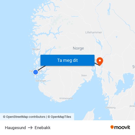 Haugesund to Enebakk map