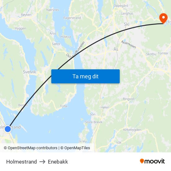 Holmestrand to Enebakk map