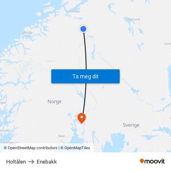 Holtålen to Enebakk map