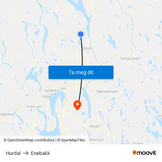 Hurdal to Enebakk map