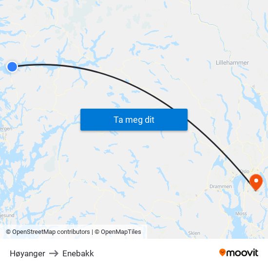 Høyanger to Enebakk map