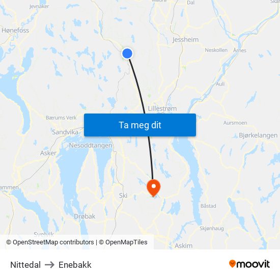 Nittedal to Enebakk map