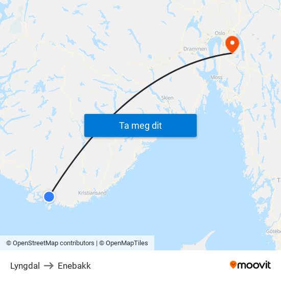 Lyngdal to Enebakk map