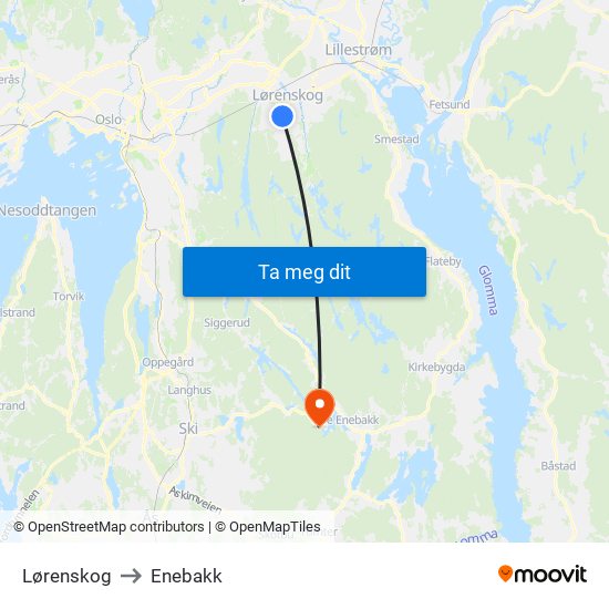 Lørenskog to Enebakk map