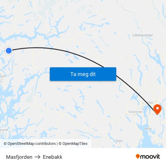 Masfjorden to Enebakk map