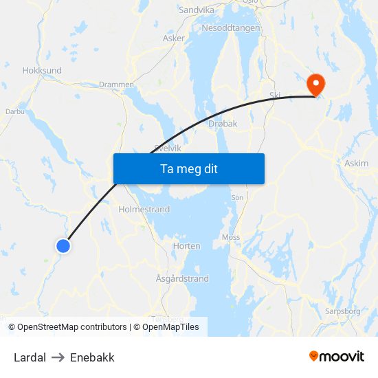 Lardal to Enebakk map