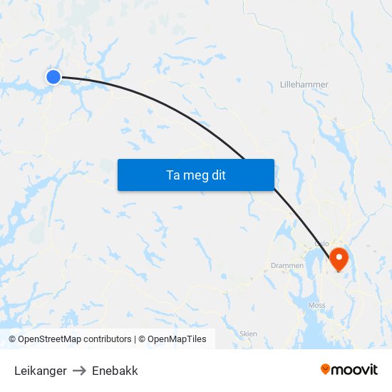 Leikanger to Enebakk map