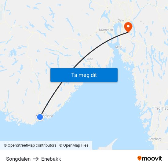 Songdalen to Enebakk map