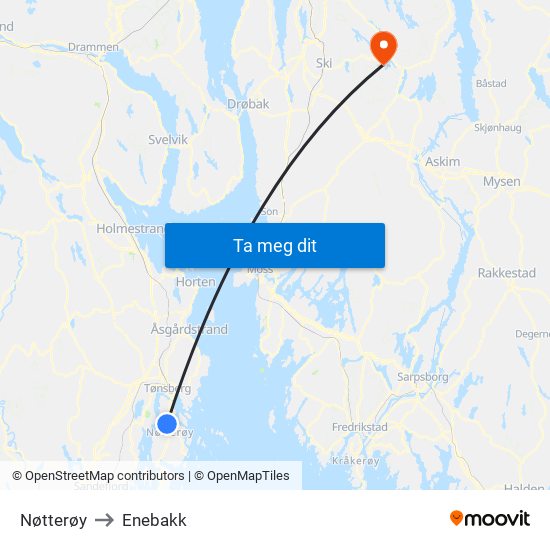 Nøtterøy to Enebakk map