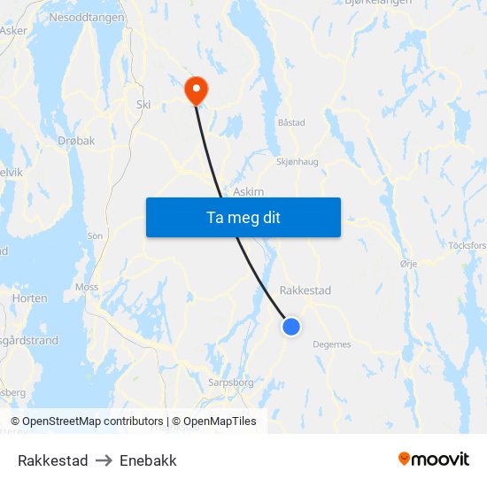 Rakkestad to Enebakk map