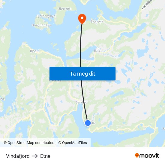 Vindafjord to Etne map