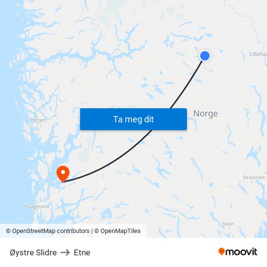 Øystre Slidre to Etne map