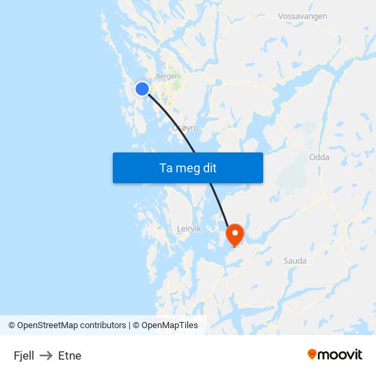 Fjell to Etne map