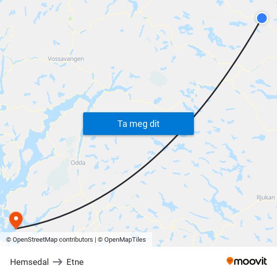 Hemsedal to Etne map