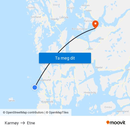 Karmøy to Etne map