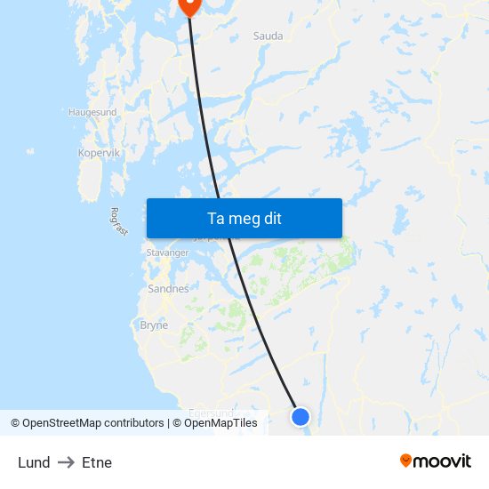 Lund to Etne map