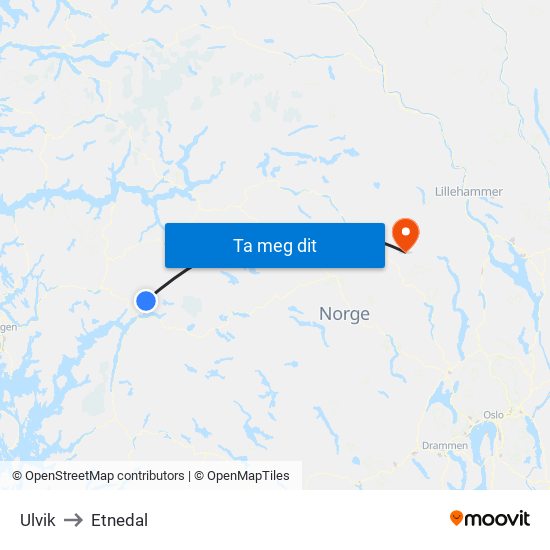Ulvik to Etnedal map