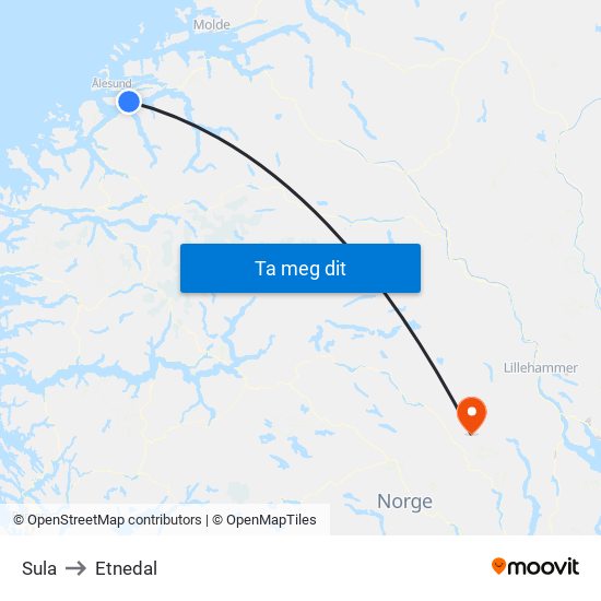 Sula to Etnedal map