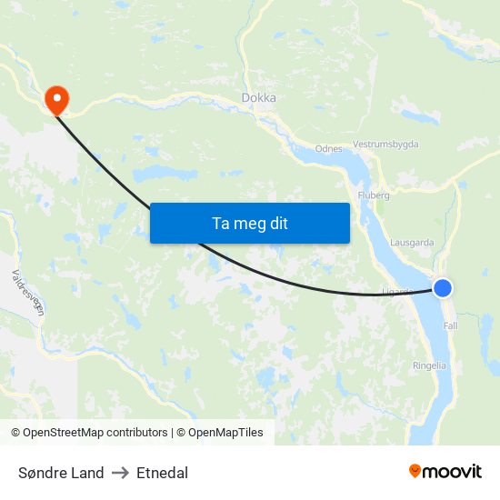 Søndre Land to Etnedal map