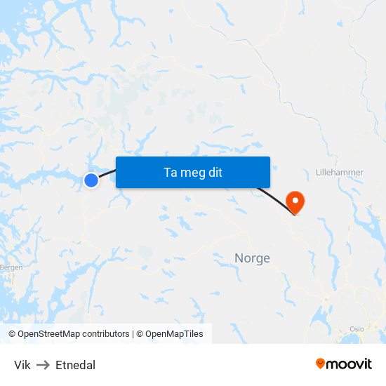 Vik to Etnedal map