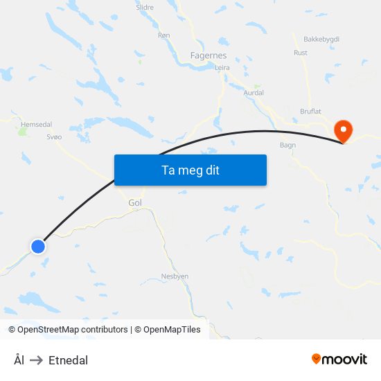 Ål to Etnedal map