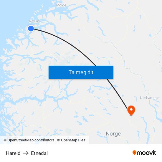 Hareid to Etnedal map