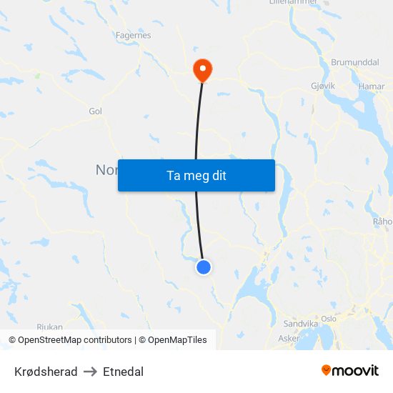 Krødsherad to Etnedal map