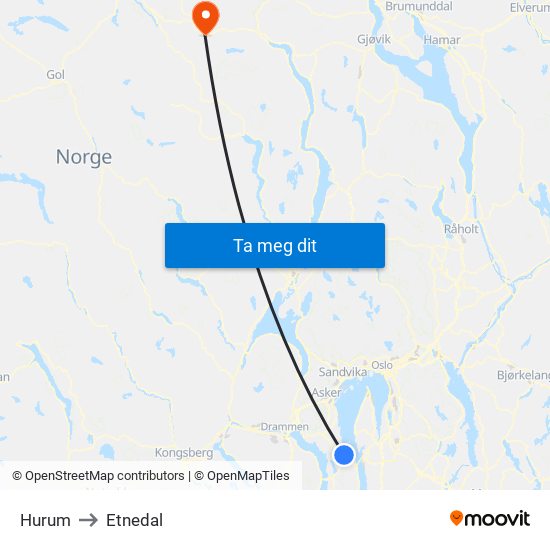 Hurum to Etnedal map