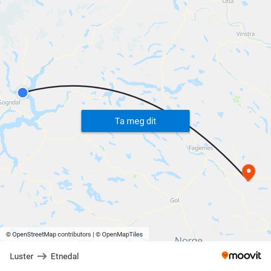 Luster to Etnedal map