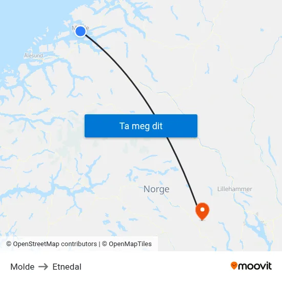 Molde to Etnedal map