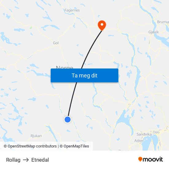 Rollag to Etnedal map