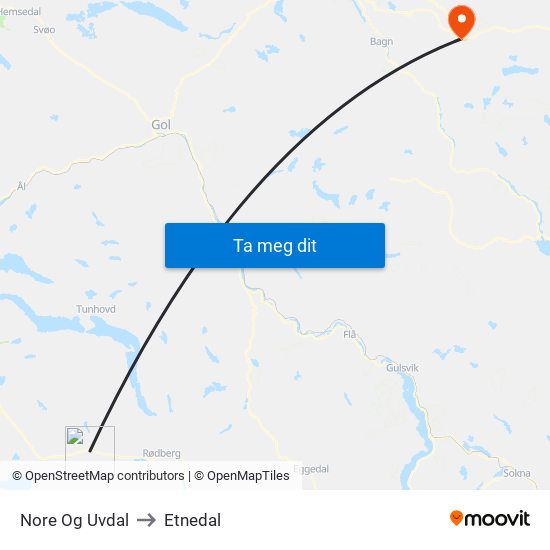 Nore Og Uvdal to Etnedal map