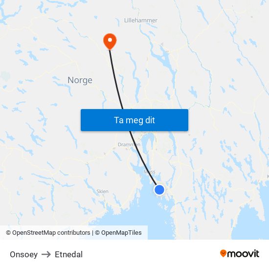 Onsoey to Etnedal map