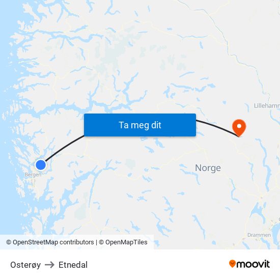 Osterøy to Etnedal map