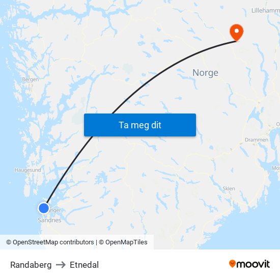 Randaberg to Etnedal map