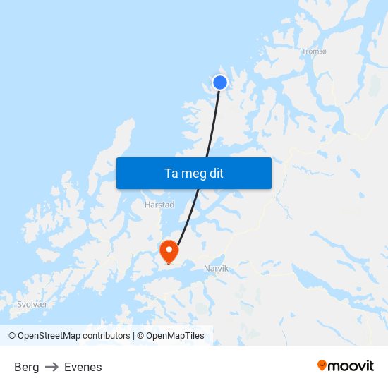 Berg to Evenes map