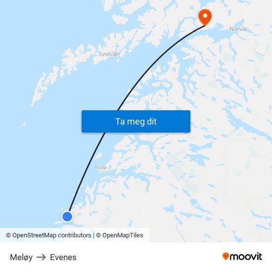 Meløy to Evenes map