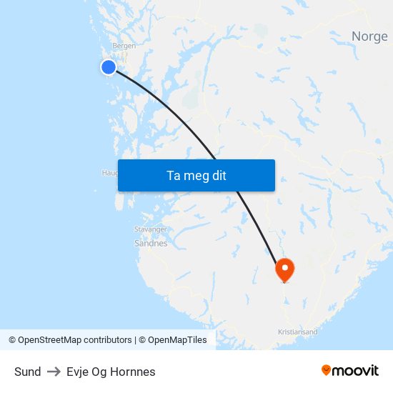 Sund to Evje Og Hornnes map