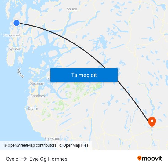 Sveio to Evje Og Hornnes map