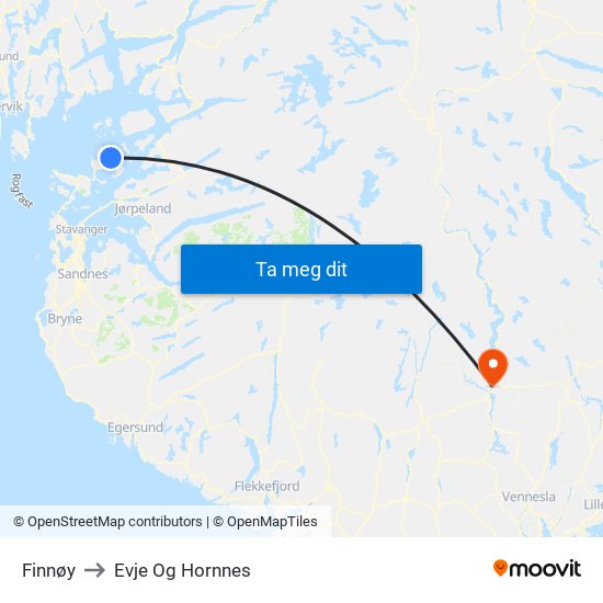 Finnøy to Evje Og Hornnes map